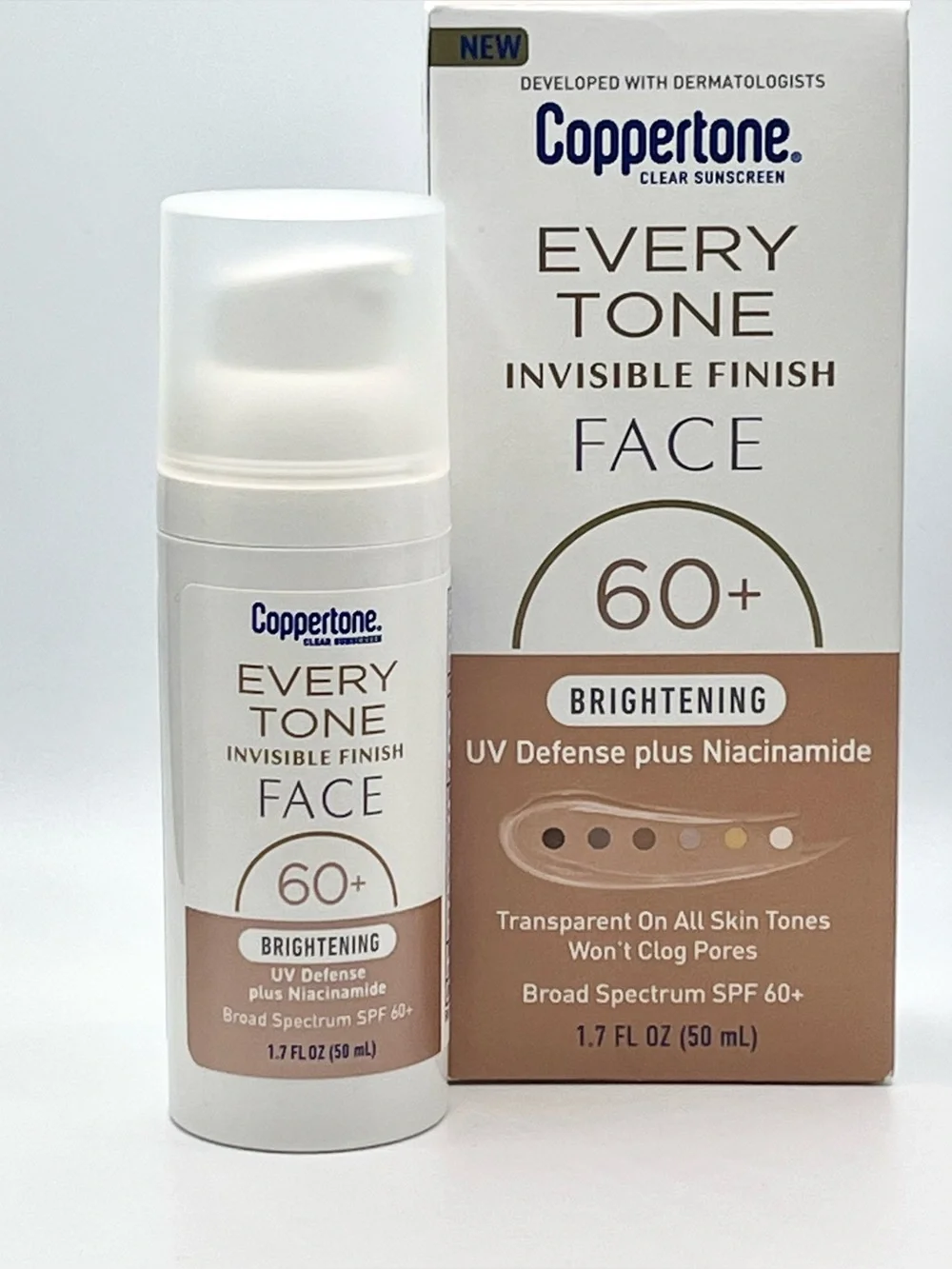 NEW Coppertone Every Tone Invisible Finish Face Sunscreen SPF 60+ Brightening